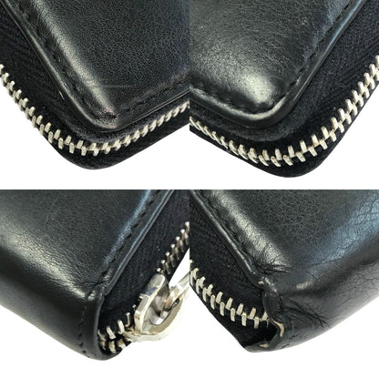 SAINT LAURENT サンローラン 長財布 ユニセックス ラウンドジップ レザー YSL ロゴ金具 ブラック 414570 中古 T1