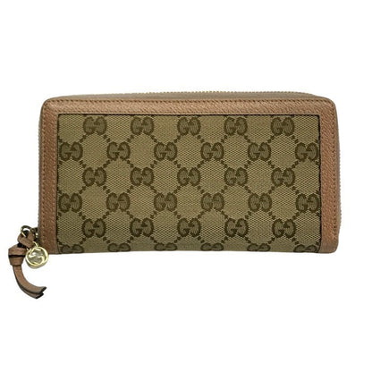 GUCCI グッチ GGキャンバス 長財布 レディース レザー ラウンドファスナー ジップ 小銭入れ付き ピンク/ベージュ 323397 中古 T1