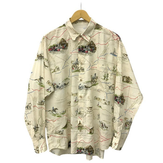 Papas パパス シャツ メンズ 柄シャツ 長袖 ベージュ 48 Mサイズ 中古 N1