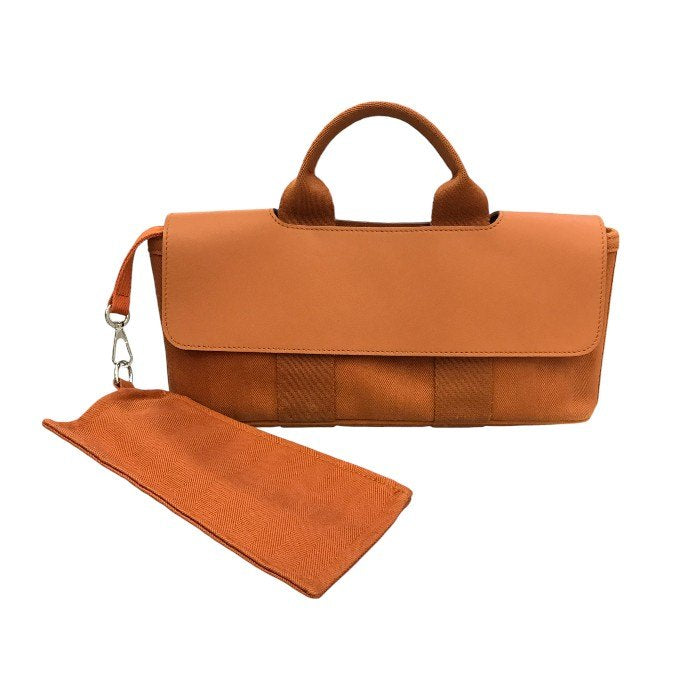 HERMES エルメス ヴァルパライソロングPM ハンドバッグ レディース キャンバス/レザー ポーチ付き ミニサイズ フラップ オレンジ 中古 T1