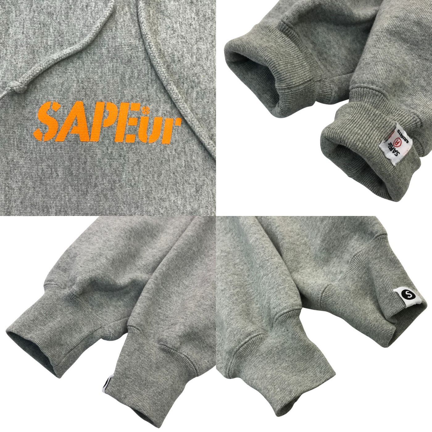 SAPEur サプール パーカー メンズ コットン スウェット 浜田雅功 浜ちゃん フーディ 裏起毛 バックプリント グレー XLサイズ 中古 T1