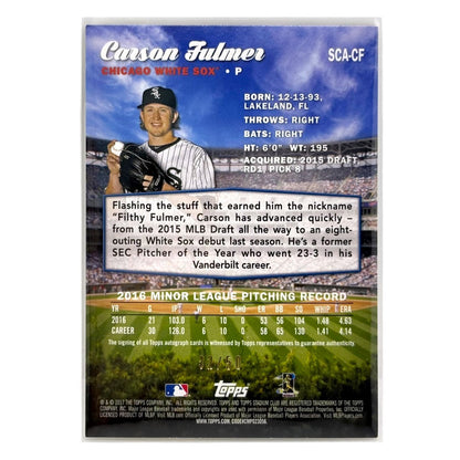 TOPPS MLBカード STADIUM CLUB CARSON FULMER CHICAGO WHITE SOX /50 #SCA-CF 中古 IT1