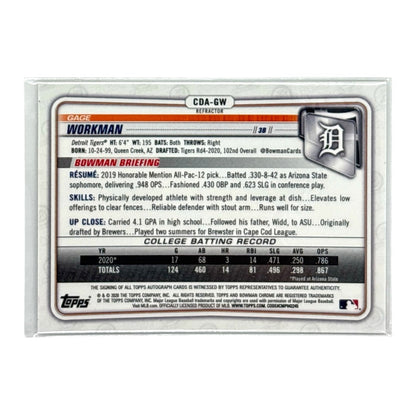 TOPPS MLBカード BOWMAN CHROME 1ST GAGE WORKMAN DETROIT TIGERS /499 #CDA-GW 中古 IT1