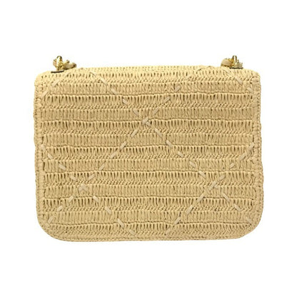 TORY BURCH トリーバーチ キラ ショルダーバッグ レディース ラフィア調 ダブルチェーン カゴバッグ ベージュ 中古 T1