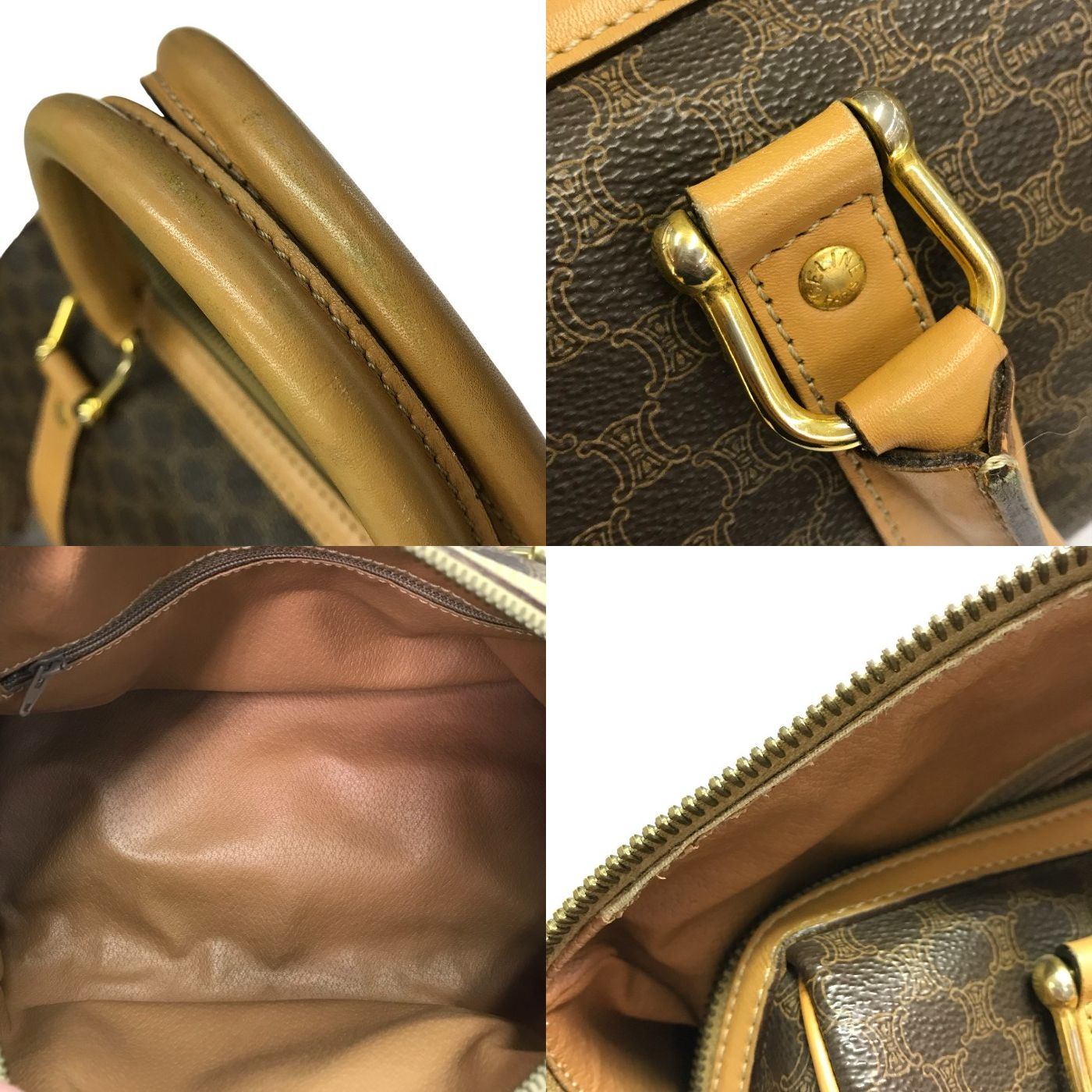 CELINE セリーヌ ボストンバッグ レディース マカダム柄 PVC ハンドバッグ ブラウン 中古 T1
