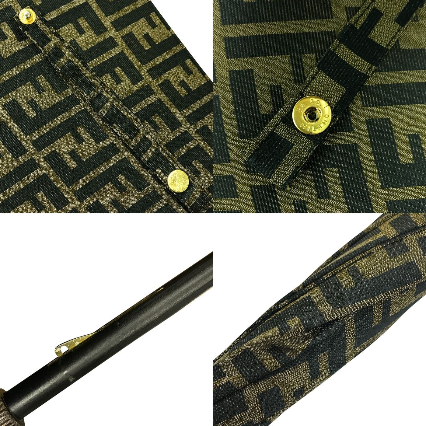 FENDI フェンディ ズッカ 長傘 レディース 60cm 8本骨 ポリエステル 手開き式 雨傘 ブラウン 中古 T1