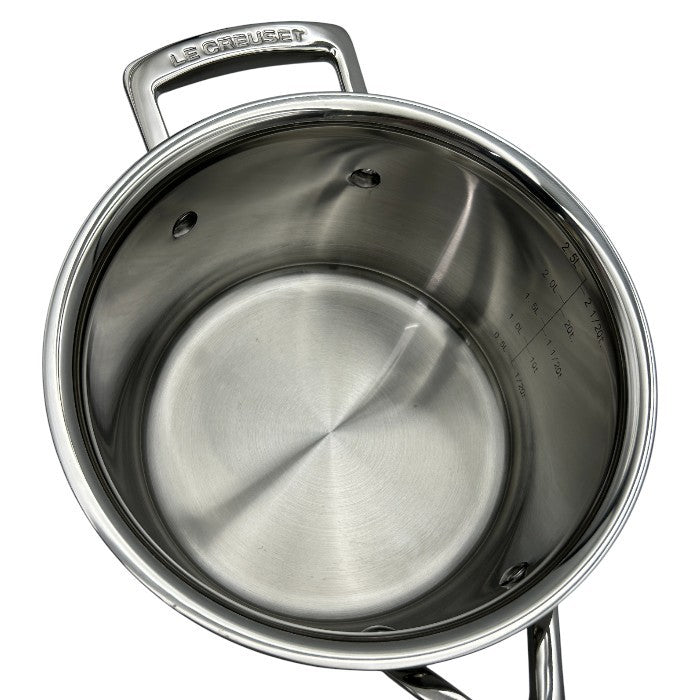 LE CREUSET ル・クルーゼ 2.8L 18cm 片手鍋 蓋付 ステンレス ソースパン キッチンツール 調理器具 料理 IH 直火 中古 W４