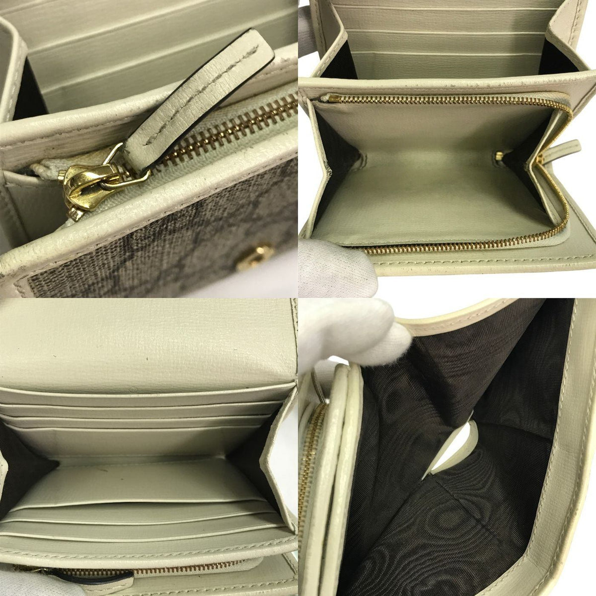 GUCCI グッチ GGスプリーム 財布 レディース 二つ折り ホースビット コンパクト ベージュ/ホワイト 621891 中古 T1