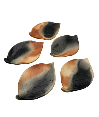 赤穂瀬戸内窯 雲火焼 葉皿 5客 中古 D4