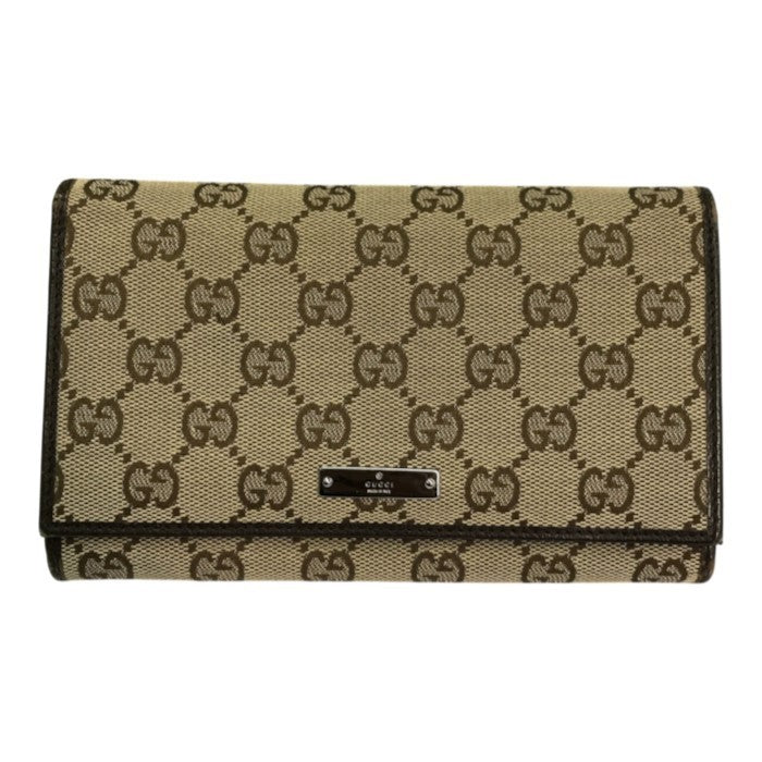 GUCCI グッチ GGキャンバス 長財布 レディース 2つ折り がま口 ブラウン 115100 中古 T1