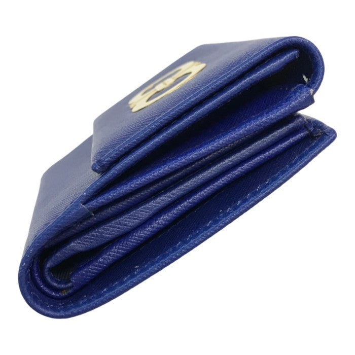 Salvatore Ferragamo フェラガモ 財布 レディース 二つ折り ダブルホック レザー ガンチーニ コンパクトウォレット ゴールド金具 ブルー 中古 T1