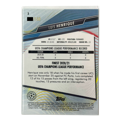 TOPPS サッカーカード FINEST LUIS HENRIQUE OLYMPIQUE DE MARSEILLE /150 #3 中古 IT1