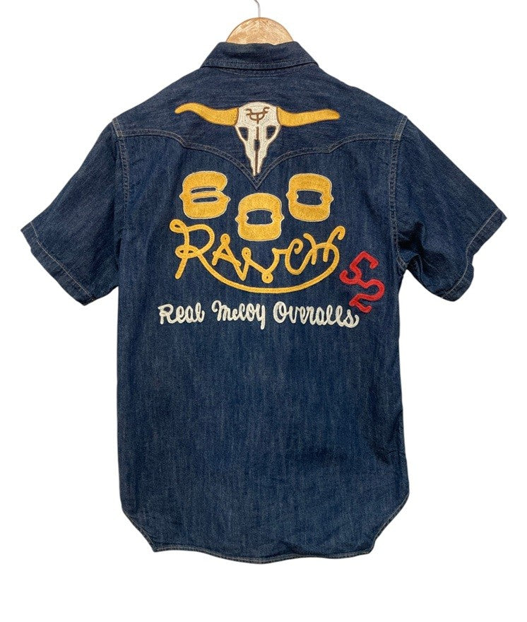 THE REAL McCOY’S ザリアルマッコイズ 600 RANCH 刺繍 ウエスタン デニムシャツ 半袖 サイズ15 メンズ 中古 D4