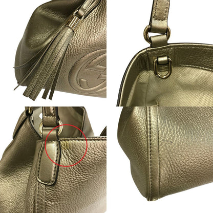 GUCCI グッチ インターロッキングG ソーホー ハンドバッグ レディース レザー フリンジ タッセルチャーム メタリックグレージュ 336751 中古 T1
