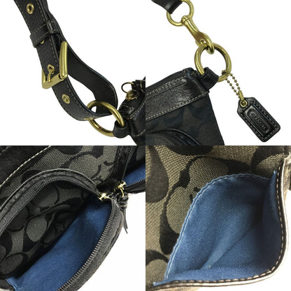 COACH コーチ シグネチャー ショルダーバッグ レディース キャンバス/レザー ミニサイズ セミショルダー 斜め掛け不可 ブラック 中古 T1
