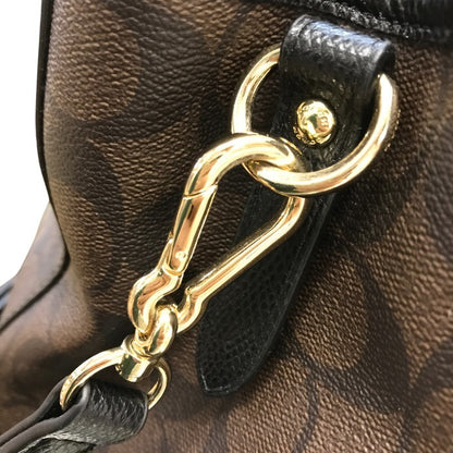 COACH コーチ シグネチャー ミニ マーゴット キャリーオール ハンドバッグ レディース 2way ショルダー 斜め掛け ブラウン/ブラック F34605 中古 T1