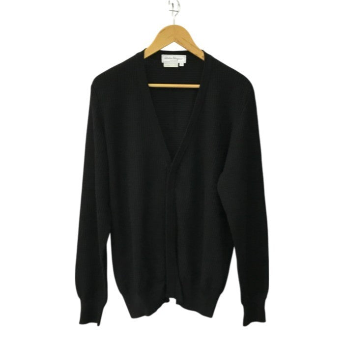 Salvatore Ferragamo フェラガモ カーディガン メンズ ウール 長袖 薄手 比翼仕立て ブラック XLサイズ 中古 T1