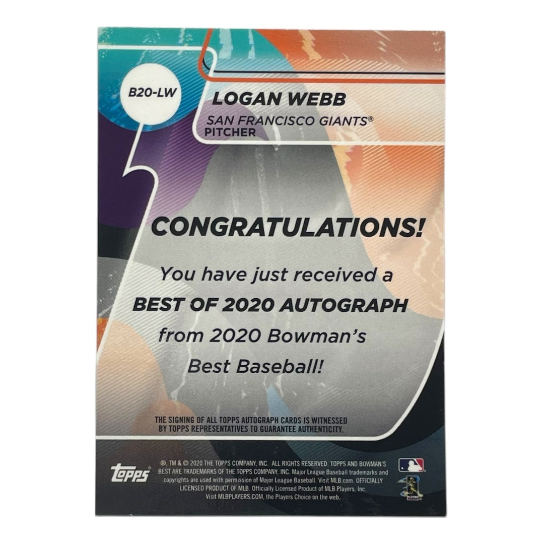 TOPPS MLBカード BOWMAN'S BEST LOGAN WEBB SAN FRANCISCO GIANTS #B20-LW 中古 IT2