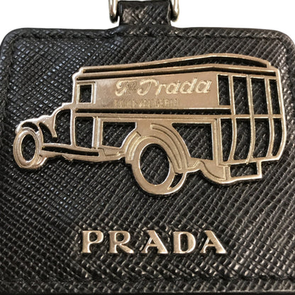 PRADA プラダ キーホルダー レザープレート キーリング チャーム 車 シルバー/ブラック 中古 T1