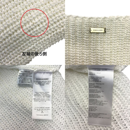 FERRAGAMO フェラガモ ニットトップス レディース 春 コットン サイドカット スリット ボートネック チュニック ホワイト XSサイズ 中古 T1