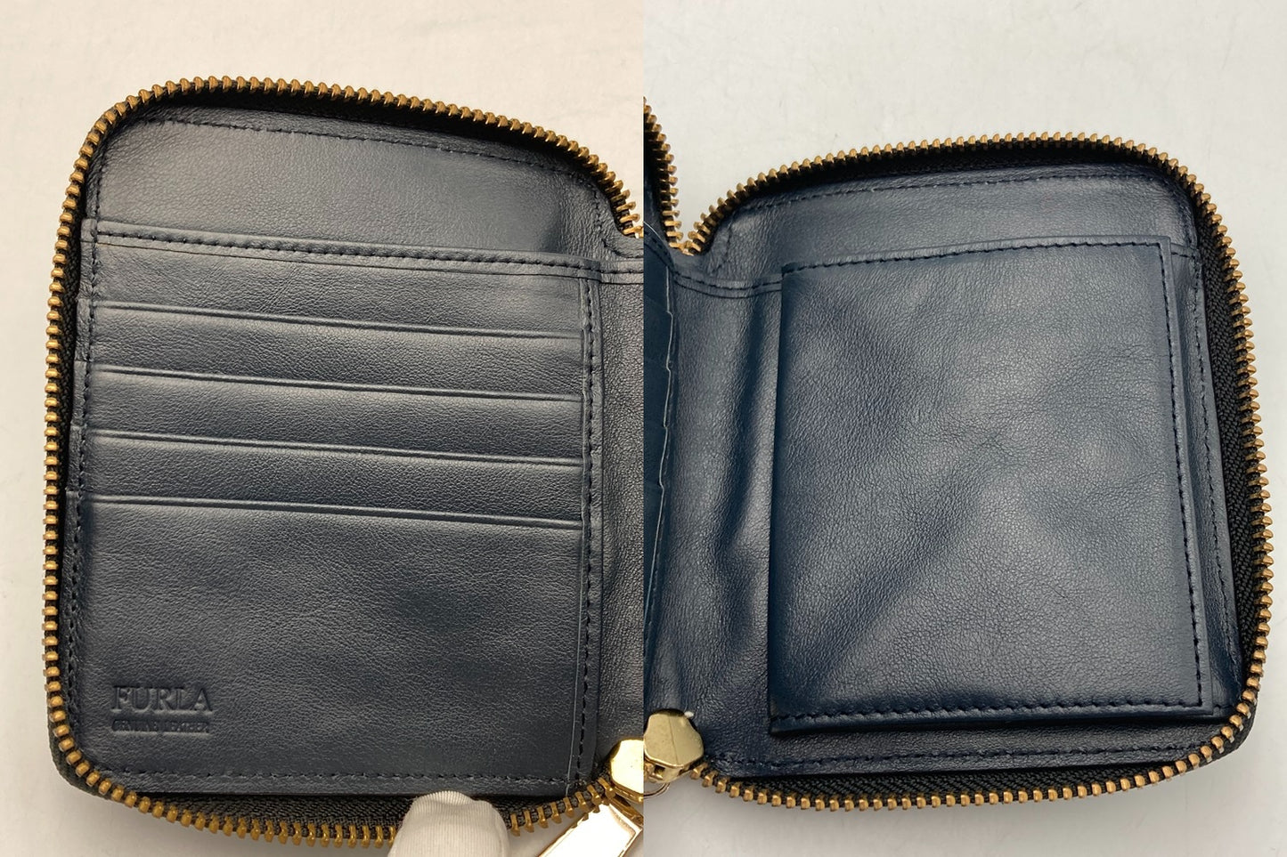 FURLA フルラ 型押しクロコ ラウンドファスナー コンパクト財布 中古 D4