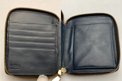 FURLA フルラ 型押しクロコ ラウンドファスナー コンパクト財布 中古 D4