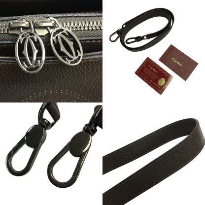 CARTIER カルティエ マルチェロ ドゥ ハンドバッグ レディース レザー 2way ショルダーバッグ パンチングロゴ ダークブラウン 中古 T1