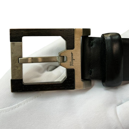 Salvatore Ferragamo サルヴァトーレ フェラガモ レザー ベルト 32インチ 本革 ブランド レディース ブラック 中古 W４