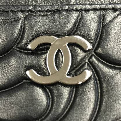 CHANEL シャネル カメリア カードケース レディース レザー エンボス ココマーク シルバー金具 ブラック 中古 T1