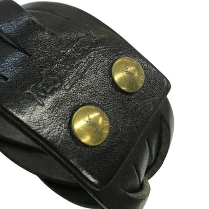 YVES SAINT LAURENT イヴサンローラン ブレスレット メンズ レザー 編み込み バングル スナップボタン ブラック 中古 T1