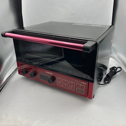 HITACHI 1300W コンベクション オーブントースター HMO-F100(R) ノンフライ ホーロー 遠赤ヒーター ふっくら パン スイーツ 中古 R4
