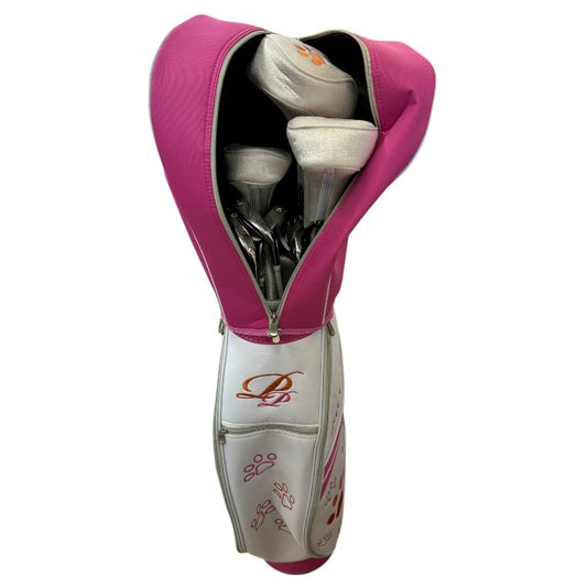 PUPPY’S PAW 仔犬の肉球 レディース ゴルフセット クラブ8本+キャディバッグ付 (ホワイト/ピンク) ウッド アイアン パターユーティリティ スポーツ 中古 W1