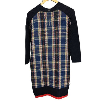 DAMA collection ダーマ・コレクション ケーブルニット ワンピース S チェック柄 レディース 秋 冬 ネイビー 中古 W４