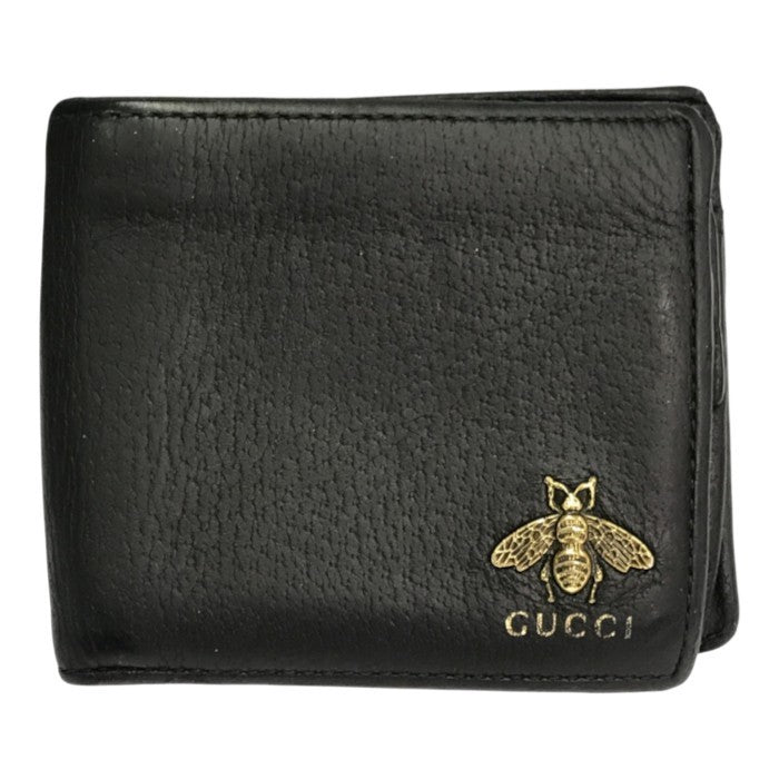 GUCCI グッチ アニマリエ 財布 ユニセックス 2つ折り レザー メタルビー 蜂 ハチ ブラック 522915 中古 T1
