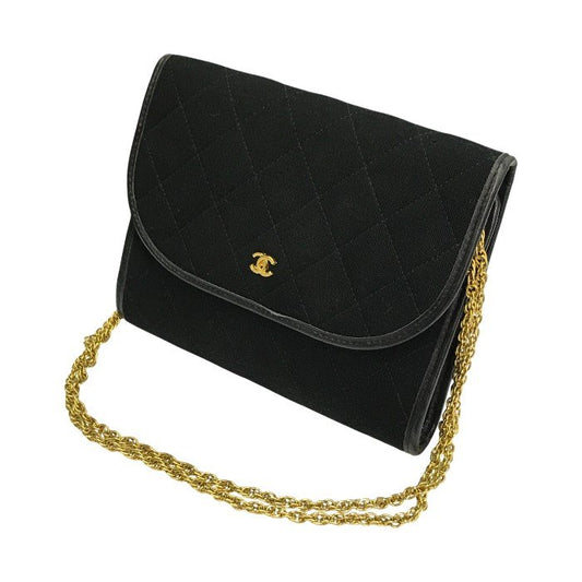CHANEL シャネル ショルダーバッグ レディース コットンジャージ マトラッセ チェーンショルダー ココマーク ヴィンテージ ブラック 中古 T1