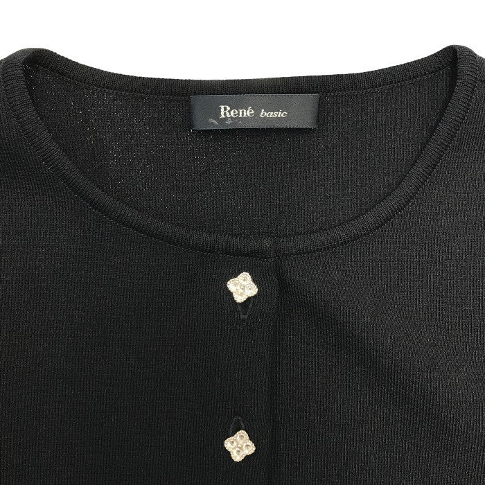 Rene basic ルネ カーディガン レディース 春秋 リブニット ビジューボタン ブラック 36サイズ 5012150 中古 T1