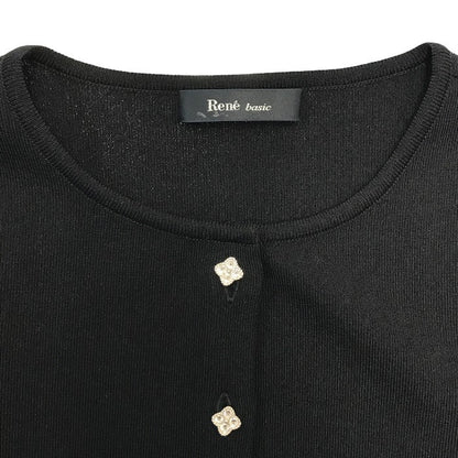 Rene basic ルネ カーディガン レディース 春秋 リブニット ビジューボタン ブラック 36サイズ 5012150 中古 T1