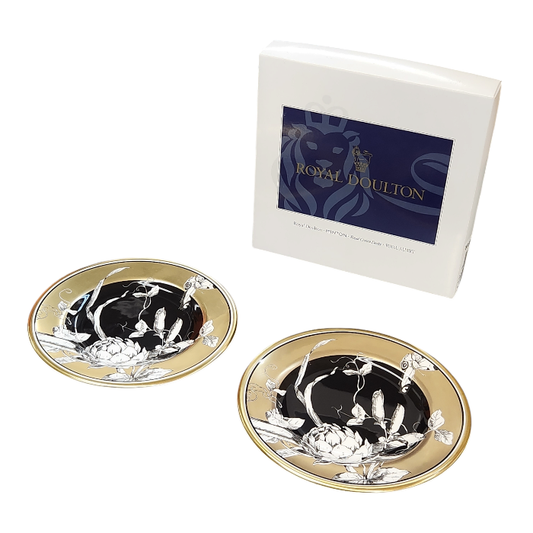 MINTON ミントン ROSENBORG ローゼンブルグ プレート 2枚セット 16.5cm ペア 陶磁器 金彩 花 ボタニカル ホワイト/ブラック/ゴールド ROSENB6P 中古 T1