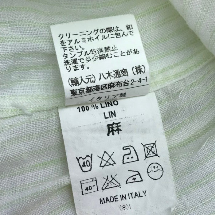 ORIAN オリアン カジュアルシャツ メンズ 春夏 長袖 リネン カッタウェイ ホワイト/イエローグリーン XSサイズ 中古 T1