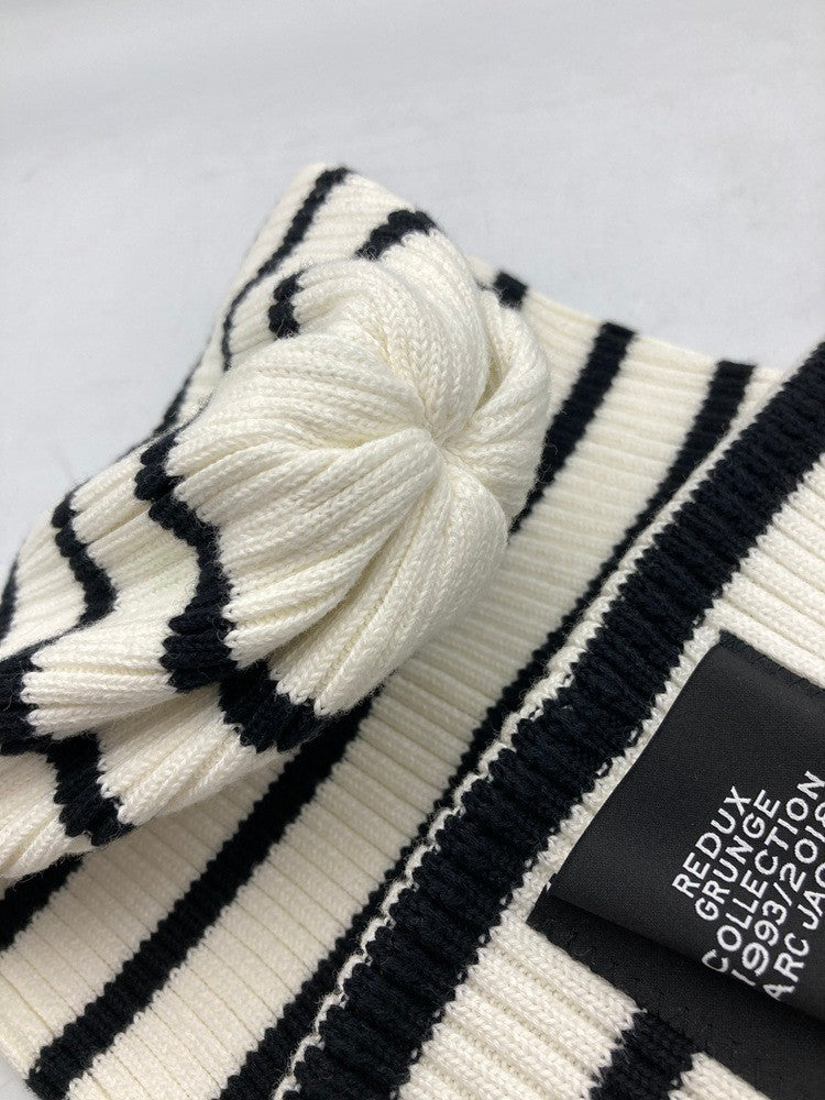 マークジェイコブス REDUX GRUNGE COLLECTION グランジコレクション ストライプ ニット帽 ホワイト×ブラック 中古 D4