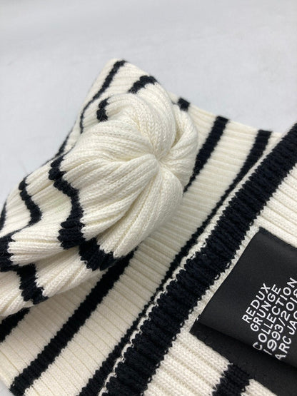 マークジェイコブス REDUX GRUNGE COLLECTION グランジコレクション ストライプ ニット帽 ホワイト×ブラック 中古 D4