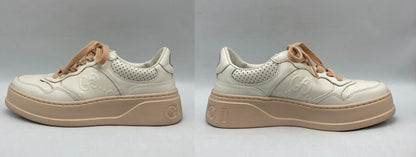 GUCCI グッチ GGエンボス レースアップ スニーカー ホワイト/ピンク 684911 サイズ37 レディース 中古 D4