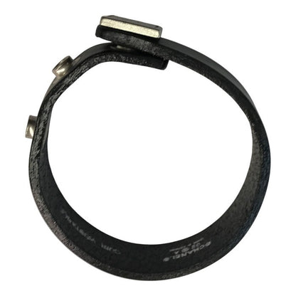CHANEL シャネル バングル レディース レザー ブレスレット ココマーク ホック留め 長さ調節可 シルバー金具 ブラック 中古 T1