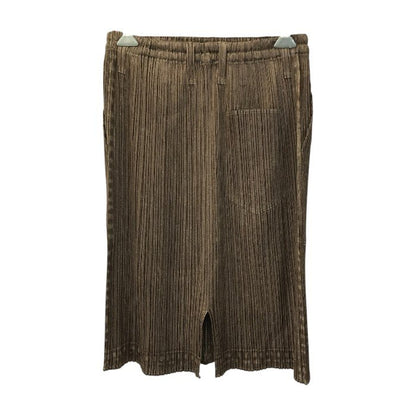 PLEATS PLEASE プリーツプリーズ スカート レディース 膝丈 ひざ丈 シンプル ウエストゴム イッセイミヤケ ブラウン 3サイズ PP64-JG342 中古 T1