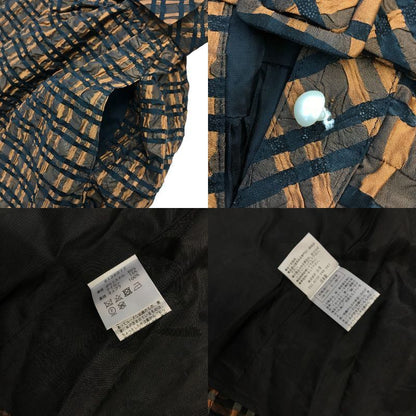 Rene ルネ TISSUE ワンピース レディース フレア 5分袖 チェック柄 ベルト付き しわ加工 ブラウン 36サイズ 6136077 中古 T1