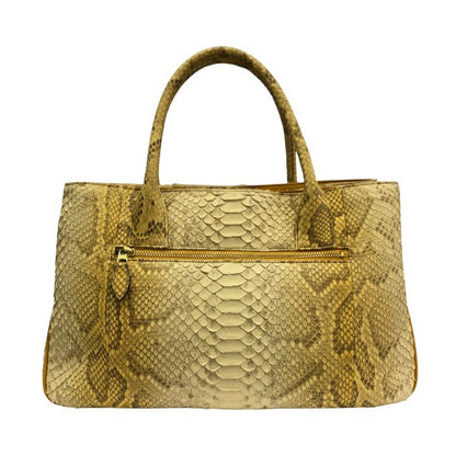 WEL Exotic Leather ハンドバッグ レディース パイソン ヘビ革 2way ショルダーバッグ 日本製 ベージュ 中古 T1