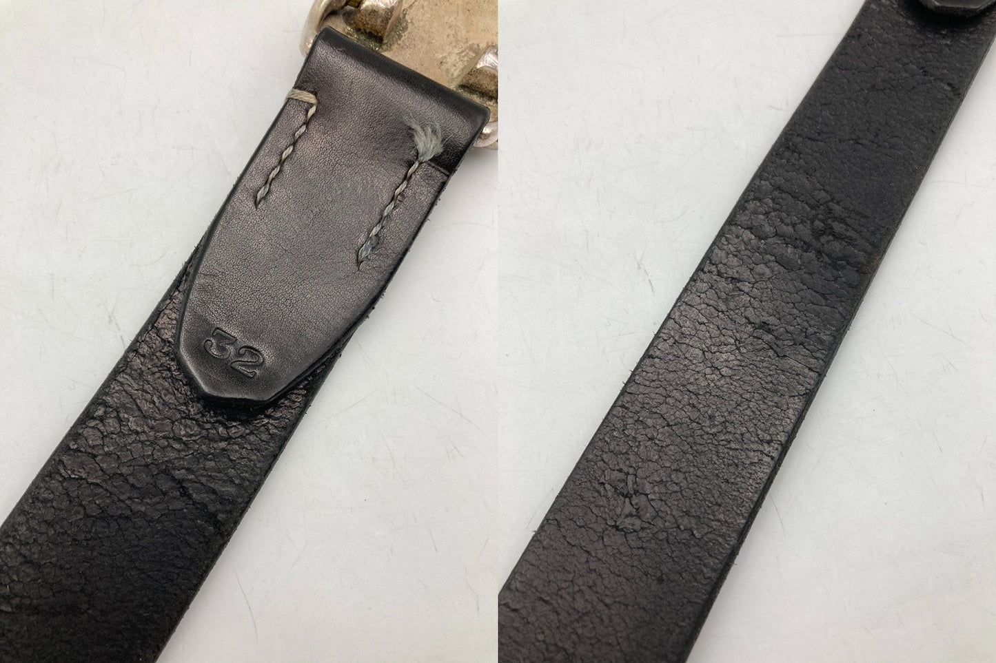 THE FLAT HEAD フラットヘッド プレートバックル レザーベルト ブラック サイズ32 中古 D4