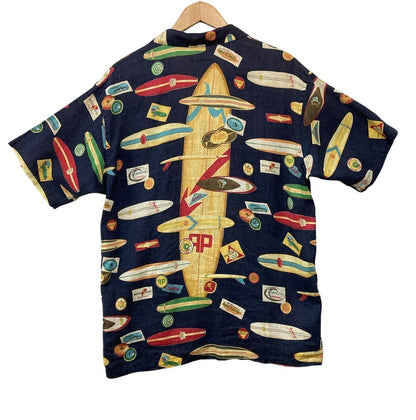 PAPAS ISLAND パパス 麻100% 半袖シャツ サーフ柄 中古 D4