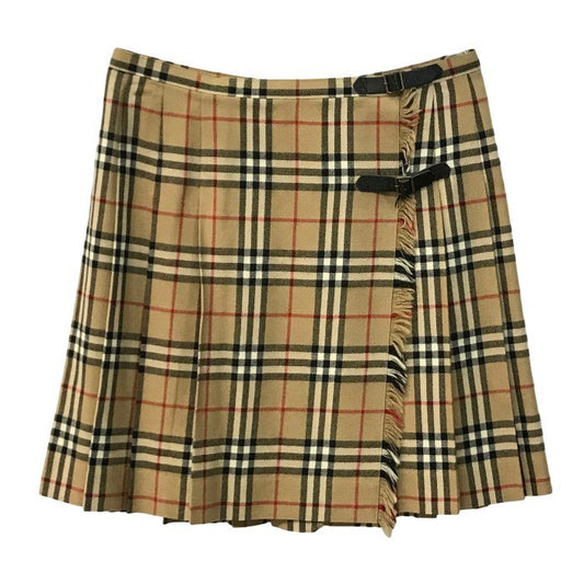 BURBERRY BLUELABEL バーバリー ブルーレーベル ラップスカート レディース ウール ミニ丈 ノバチェック プリーツ 巻きスカート ベージュ 38サイズ FXF21-851 中古 T1