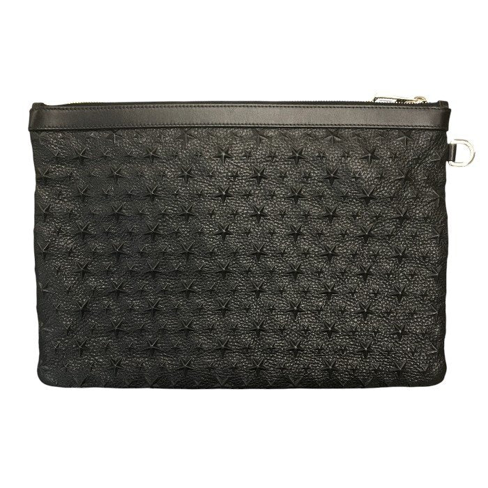 JIMMY CHOO ジミーチュウ DEREK クラッチバッグ ユニセックス デレク レザー セカンドバッグ スター星柄 エンボススタッズ ブラック 中古 T1